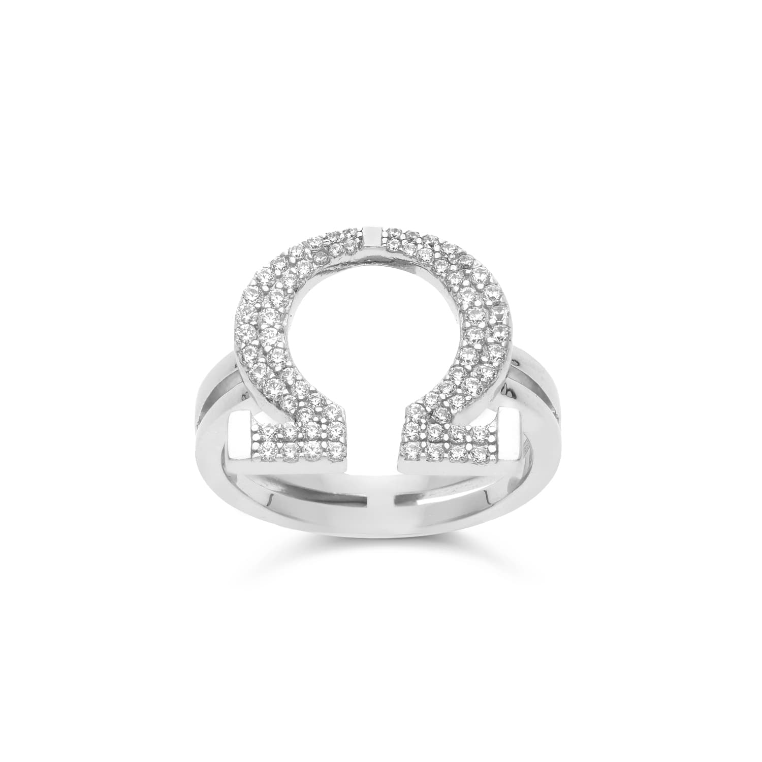 Bague en argent rhodié omega serti de pierres blanches