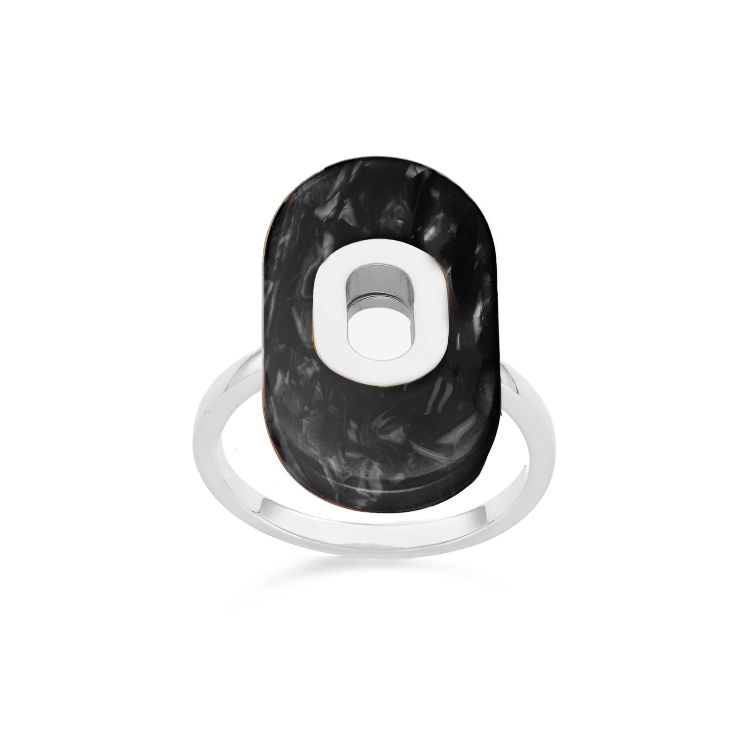 Bague en argent ovale acétate noire
