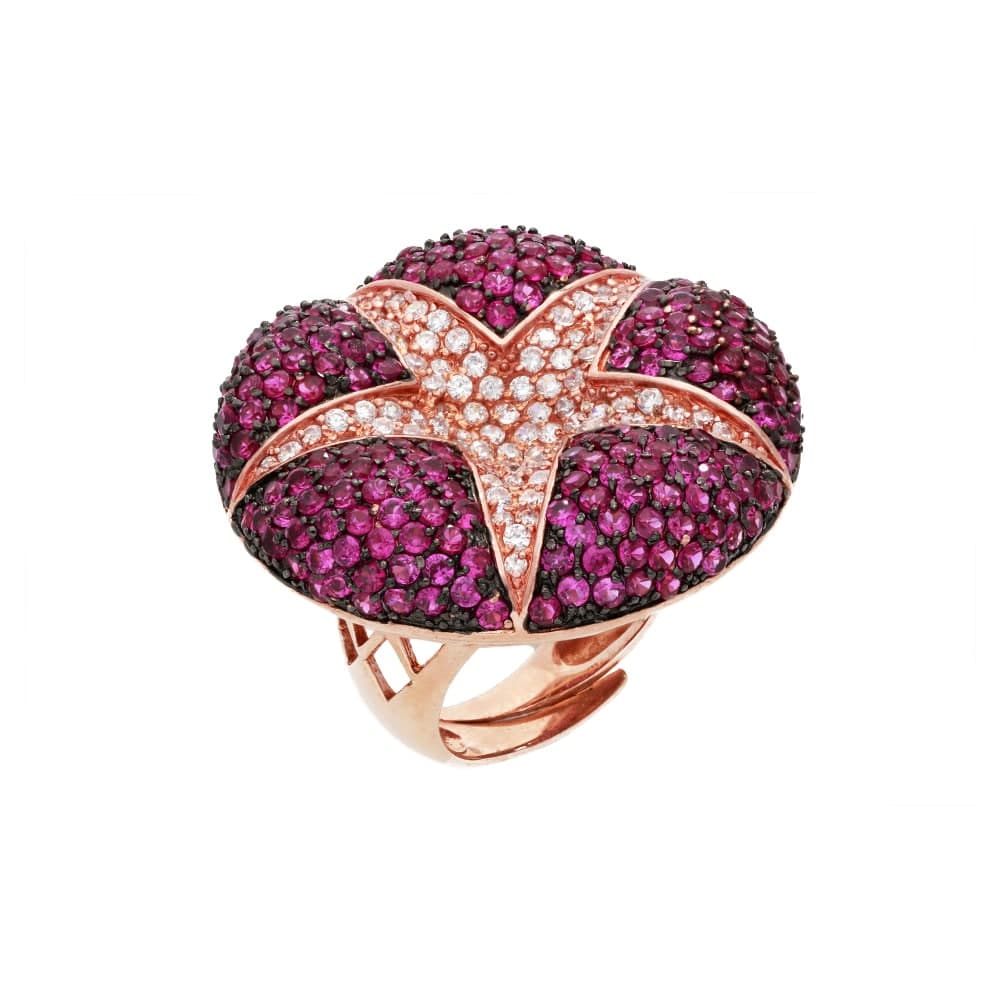 Bague étoile de mer rose sertie