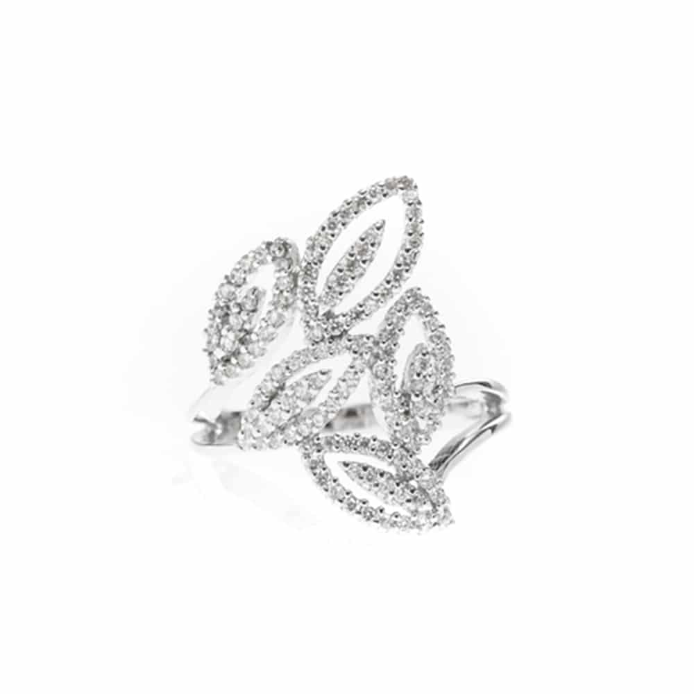 Bague feuilles argent serti blanc