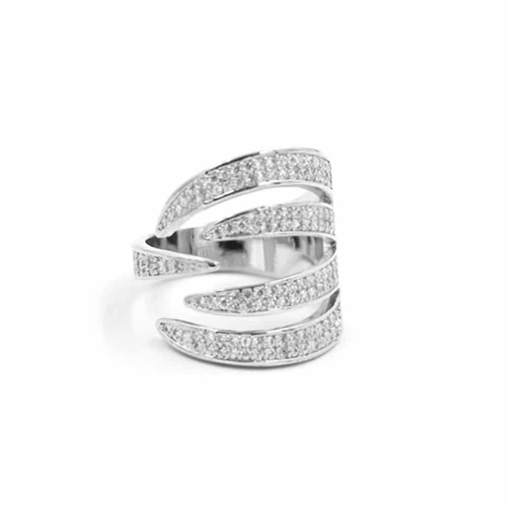 Bague griffe argent serti blanc