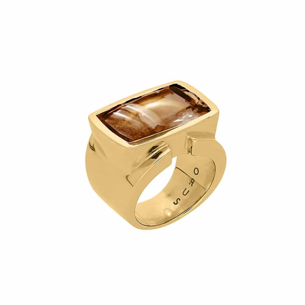 Bague Isis argent doré pierre quartz fumé