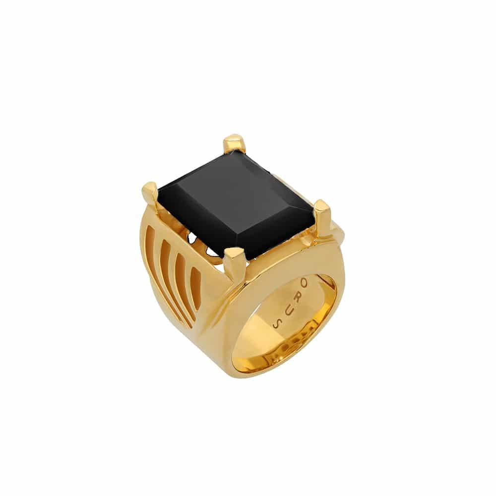 Bague Matit argent  doré pierre onyx