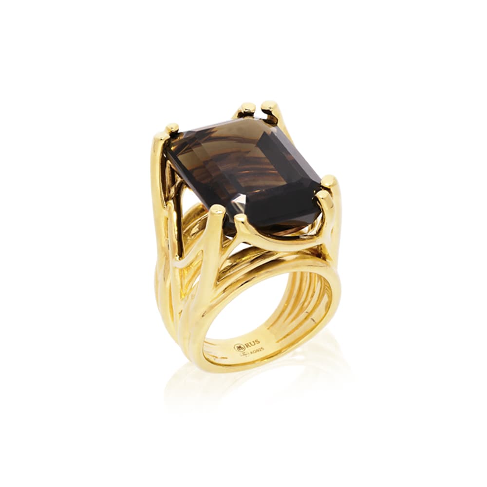 Bague muse argent doré pierre fumé