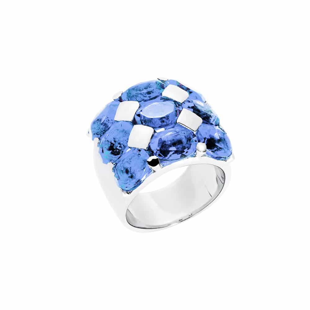 Bague rhodié quartz bleu
