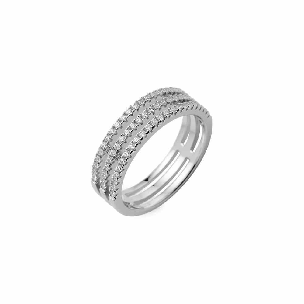 Bague rhodié triple anneaux serti