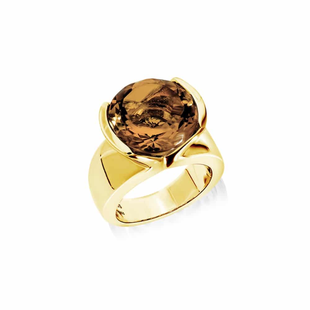 Bague sélène argent doré pierre quartz fumé