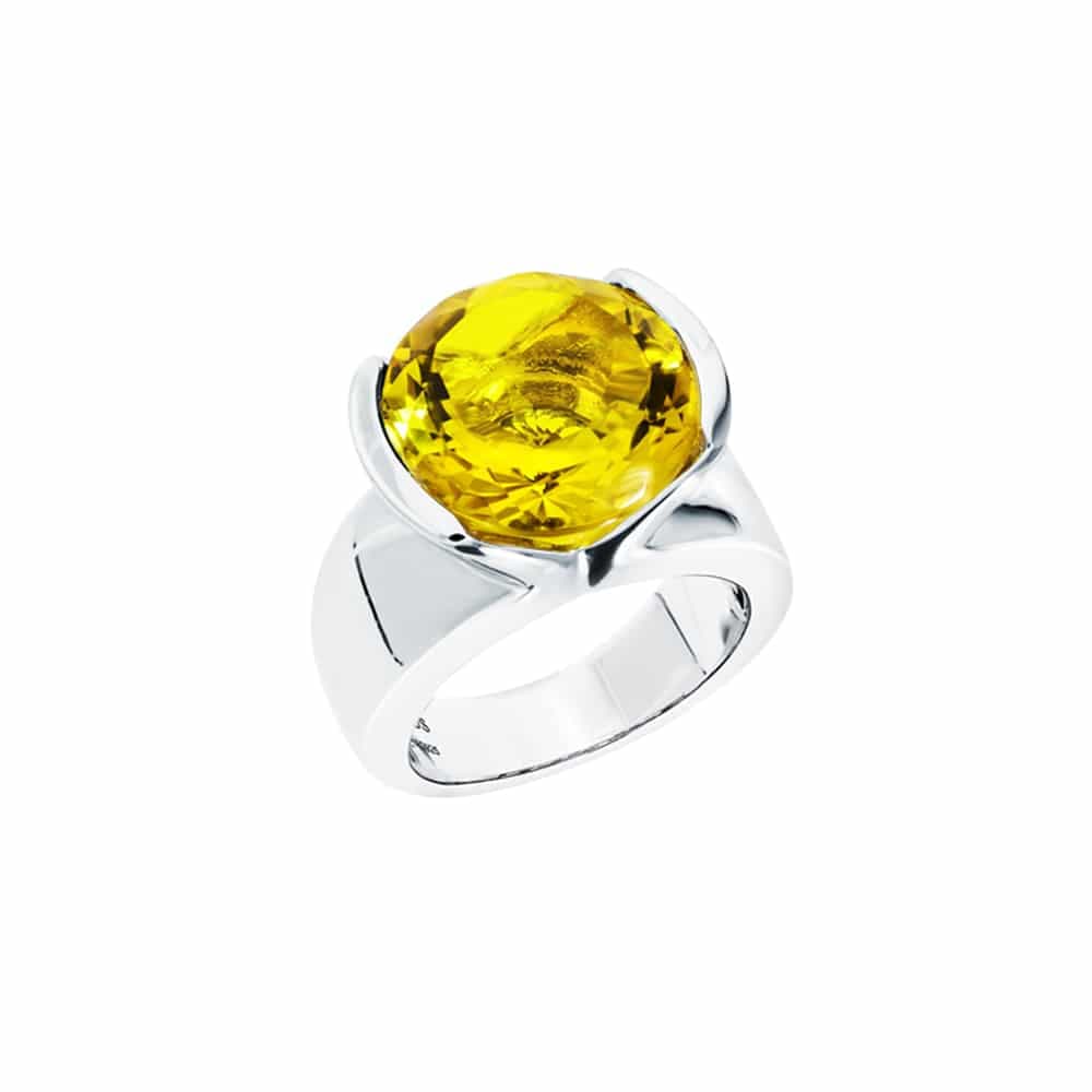 Bague sélène argent  pierre quartz jaune