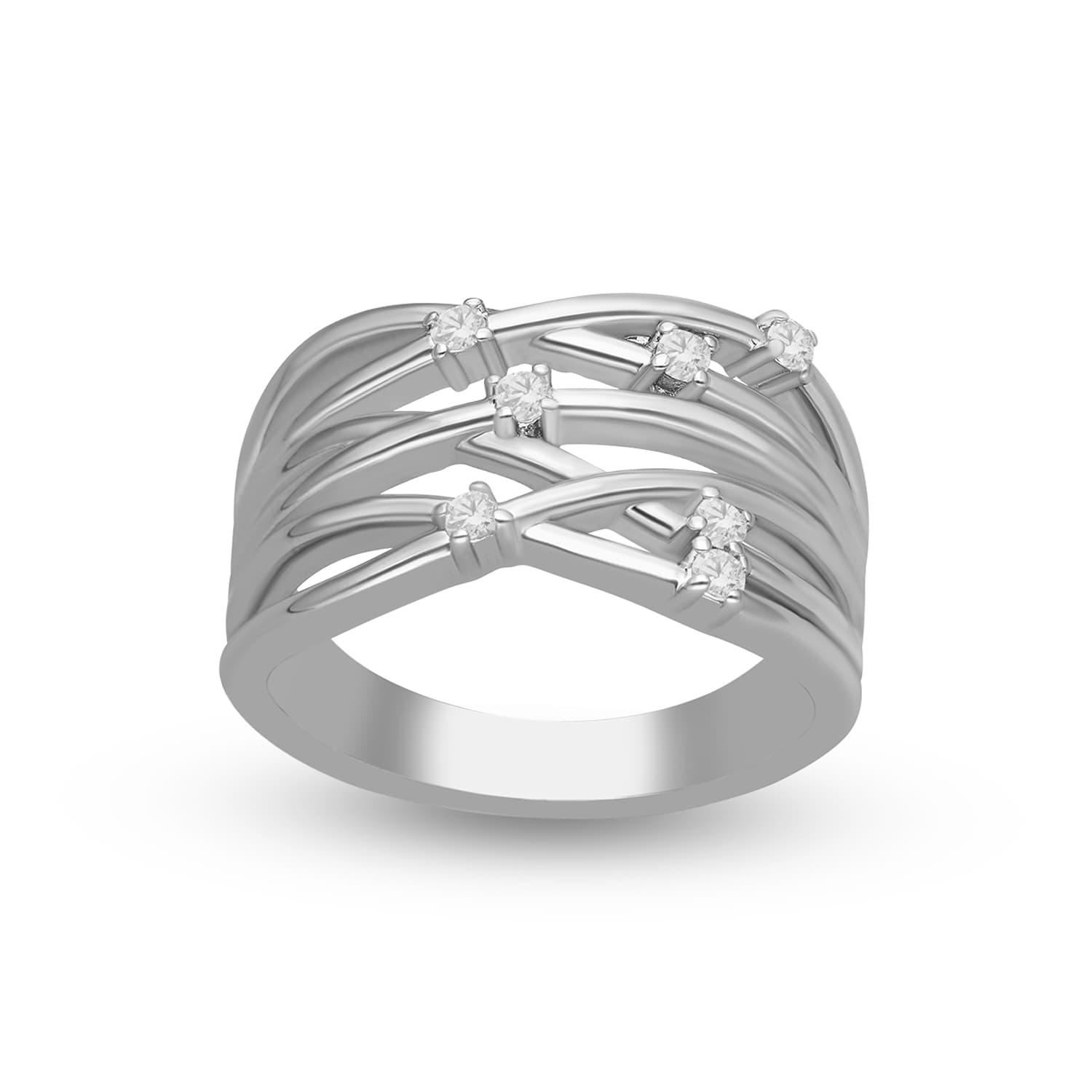 Bague sertie argentée entrelacée