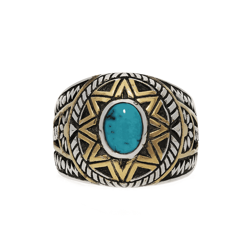Bague homme argent soleil ethnique turquoise