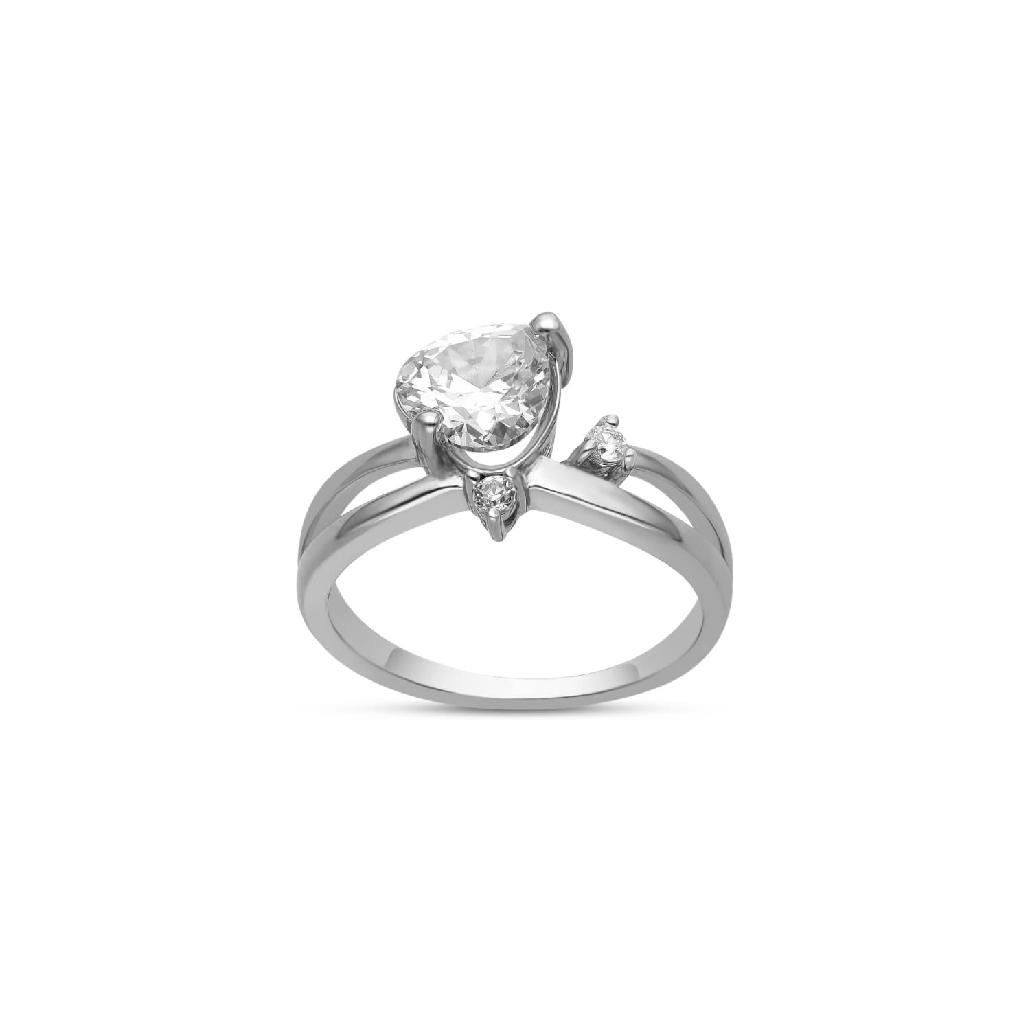 Bague argent rhodié solitaire accompagné de deux oxyde de zirconium