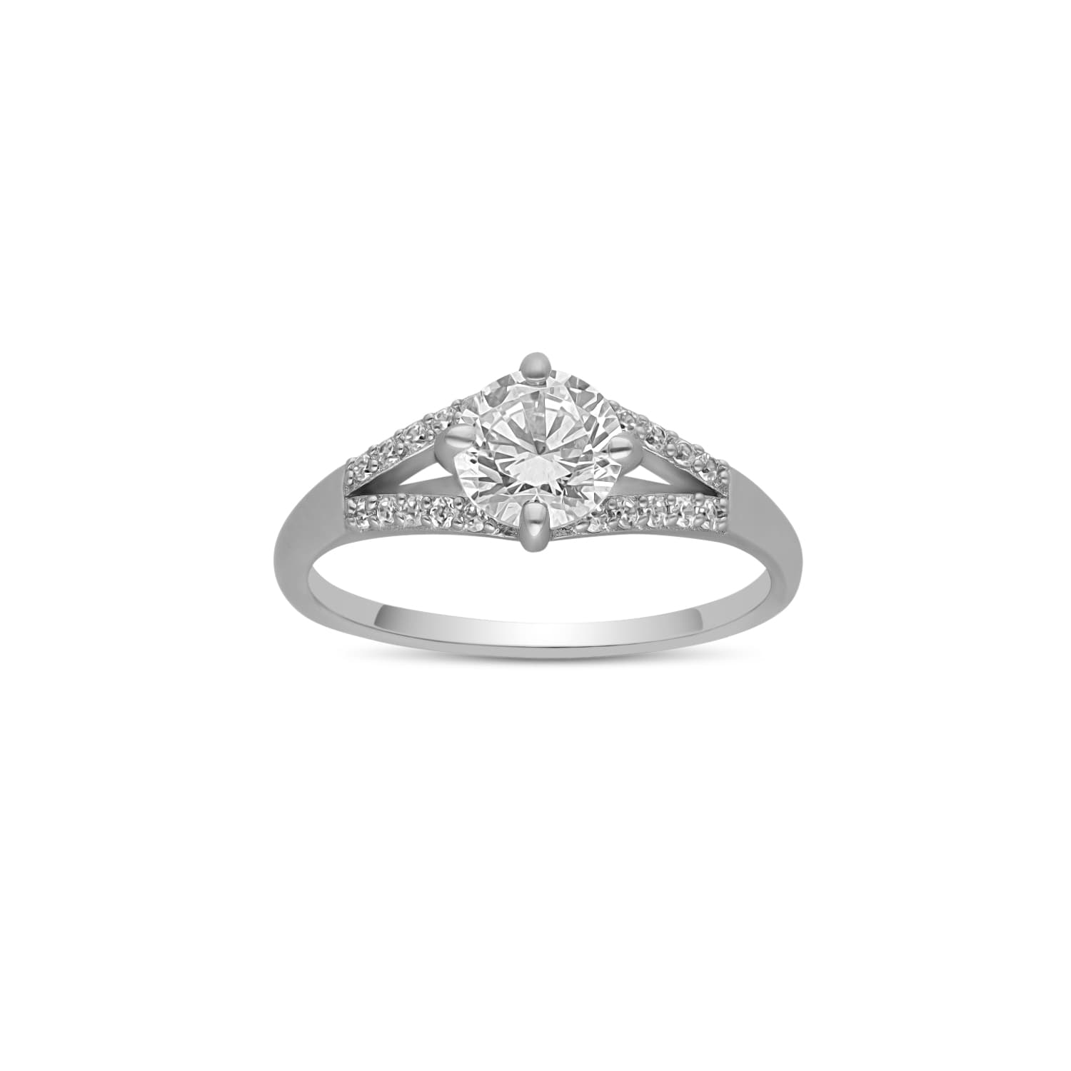 Bague argent rhodié solitaire fantaisie sertie