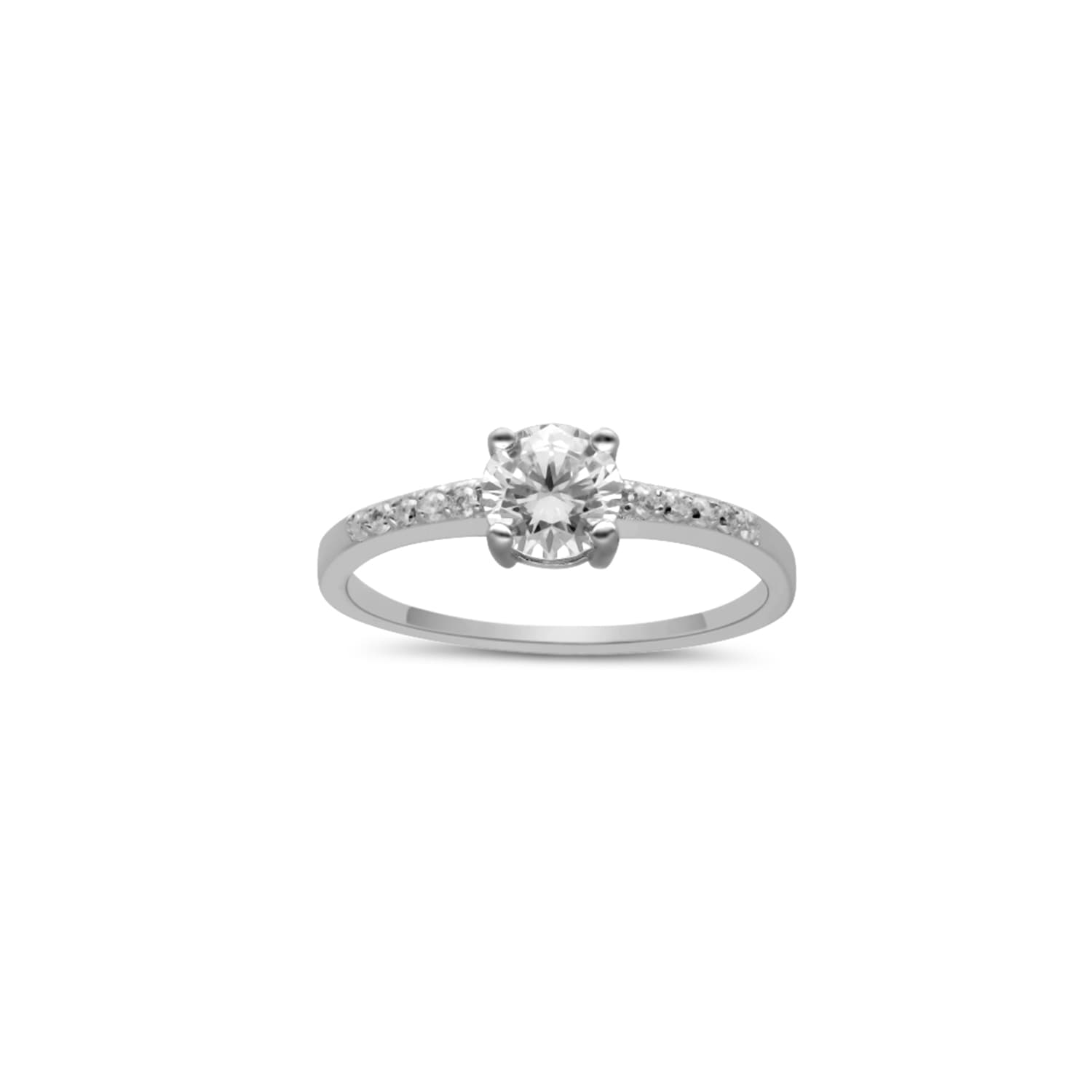 Bague argent solitaire accompagné taille brillant classique quatre griffes