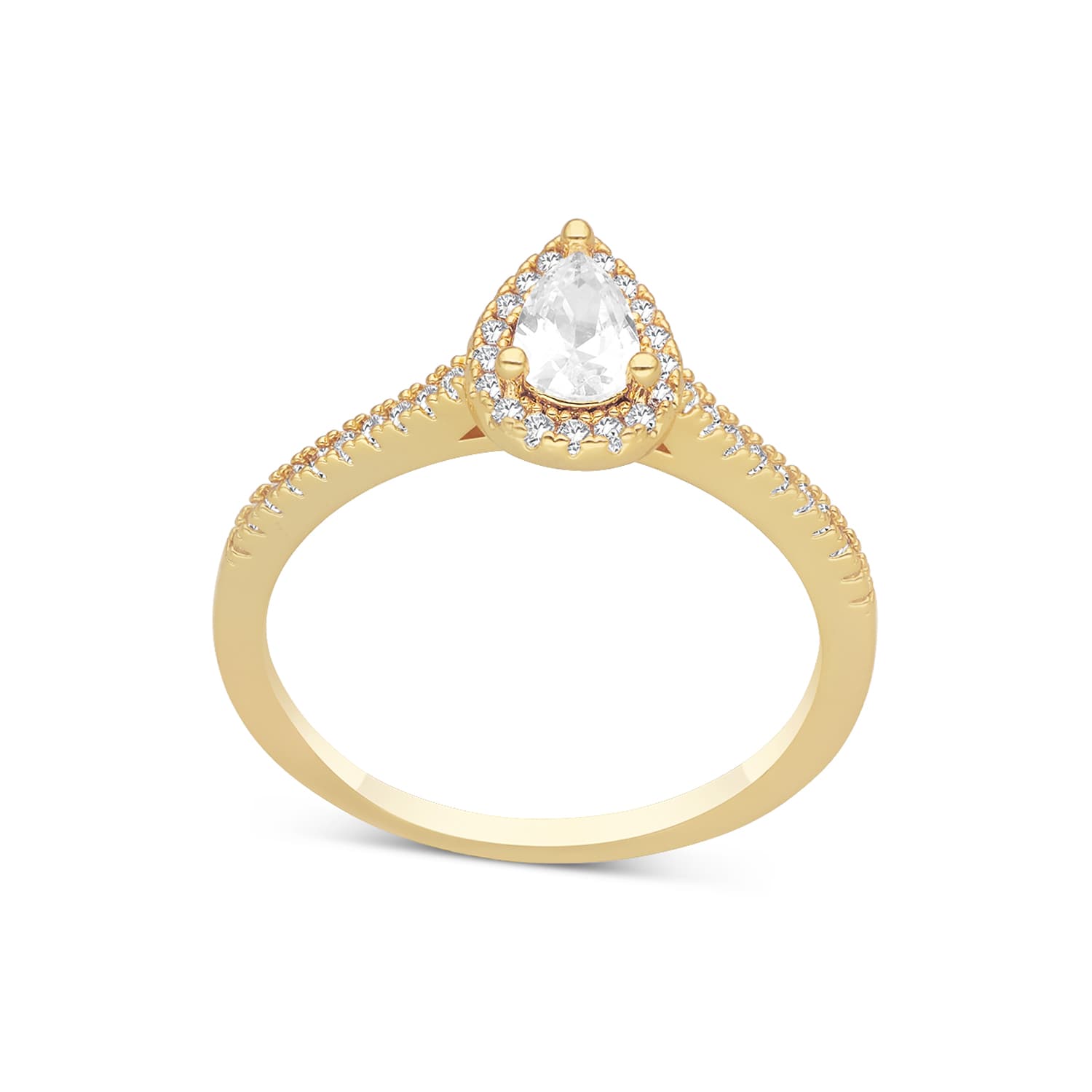 Bague solitaire dorée en forme de goutte