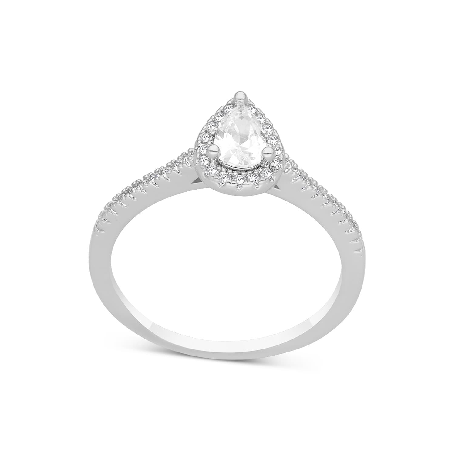 Bague solitaire argentée en forme de goutte