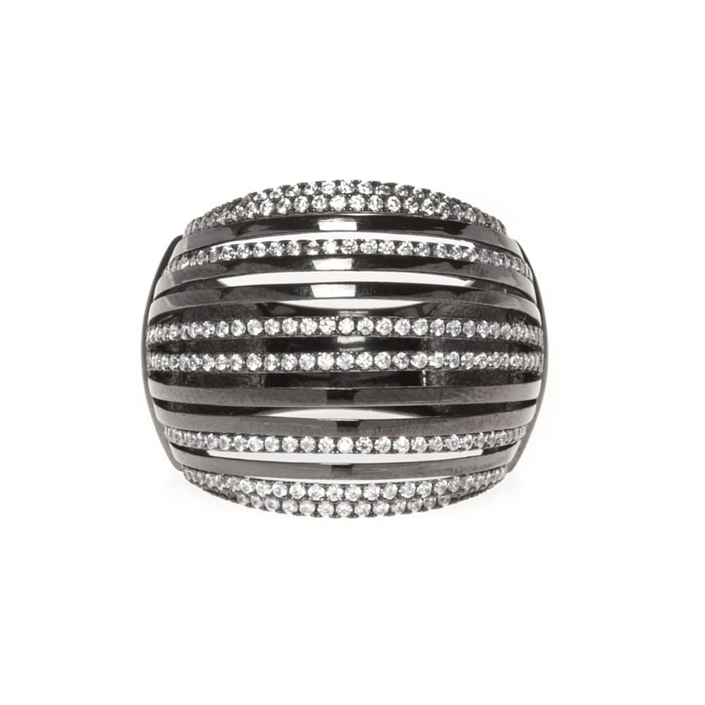 Bague striée multi-anneaux noire
