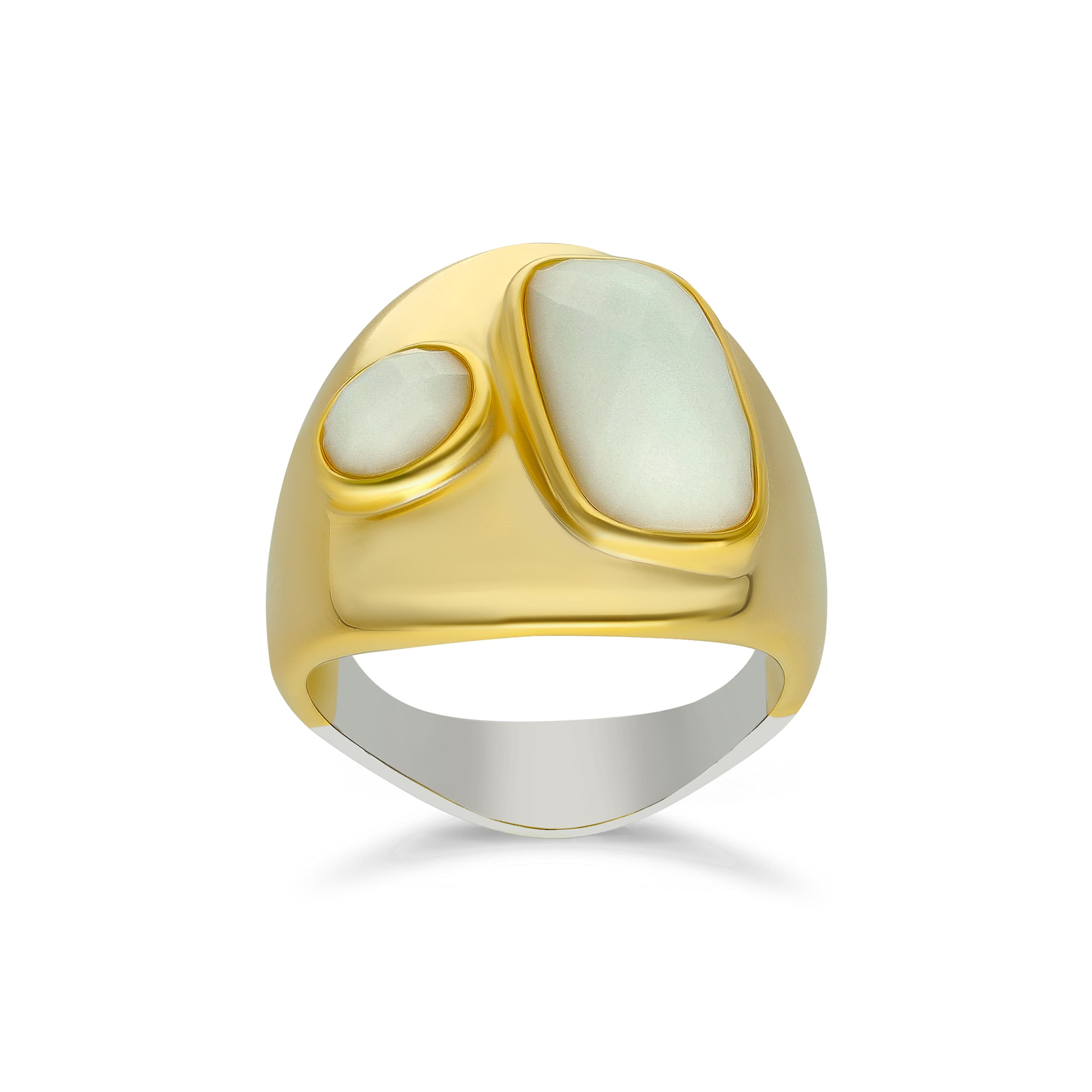 Bague toi et moi argent doré pierre blanche