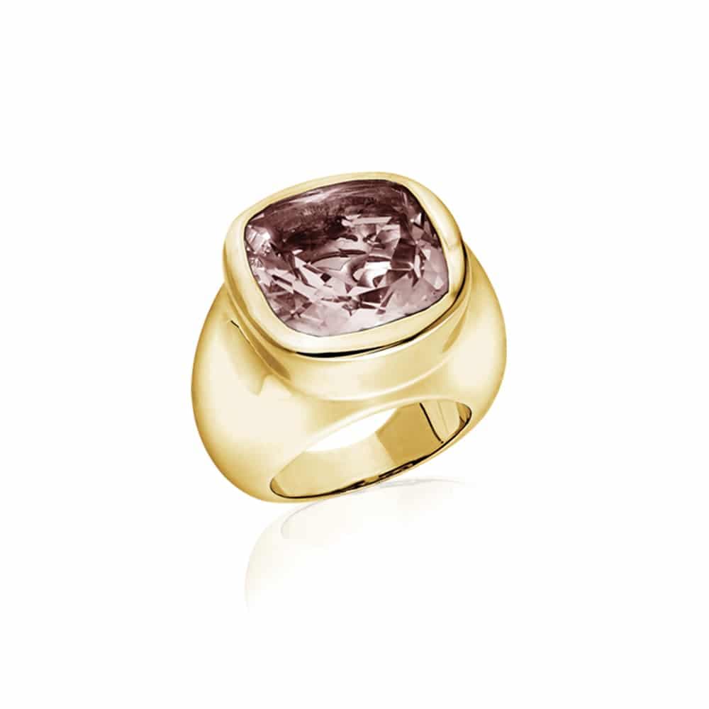 Bague Venus argent  doré pierre quartz fumé