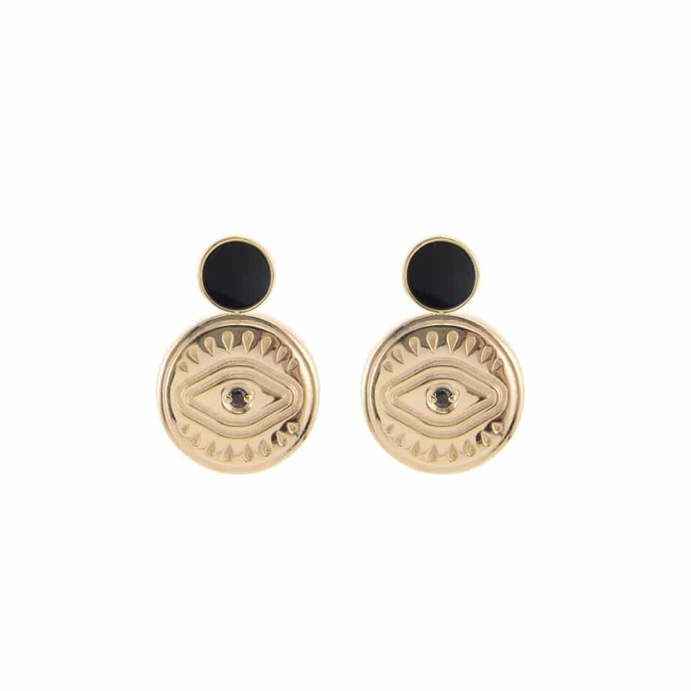 Boucles d'oreilles argent doré sarah onyx noire