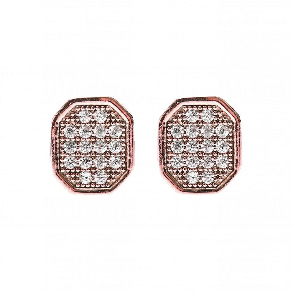 Boucles d'oreilles puce argent rectangle serti rose