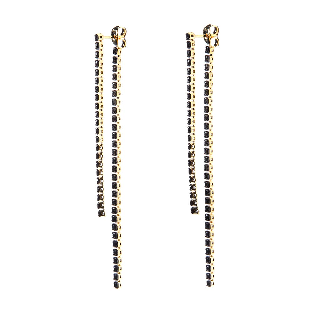 Boucles d'oreilles argent doré cascade 2 rangs noir