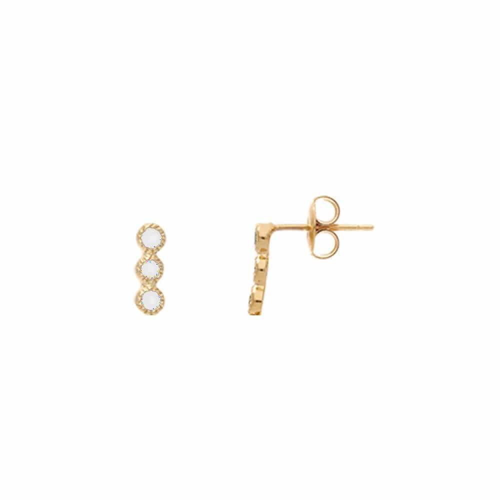 Boucles d'oreilles argent doré trio de pierre blanche