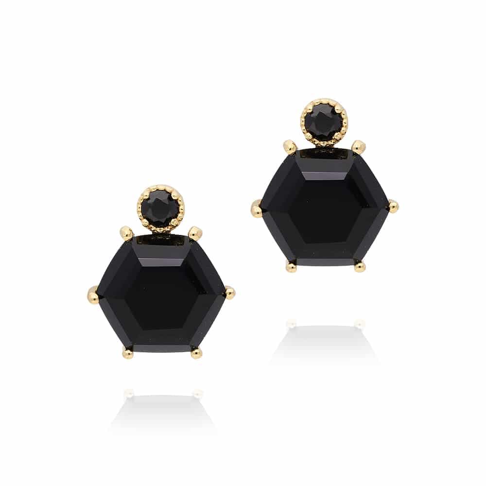Boucles d'oreilles argent dorée puces onyx noir