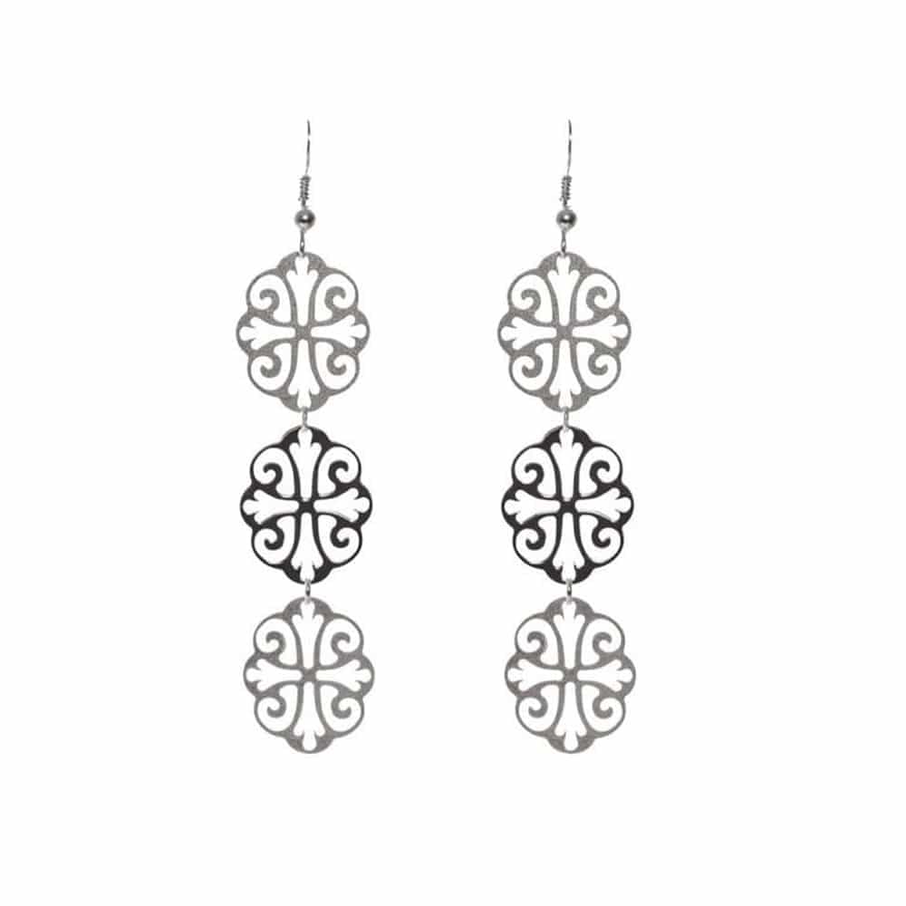 Boucles d'oreilles argent motif templier noir