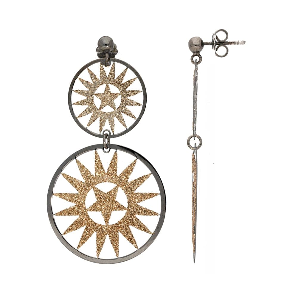 Boucles d'oreilles argent noir doré roséa