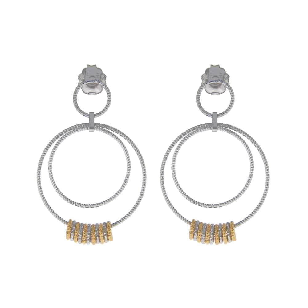 Boucles d'oreilles argent rhodié doré doubles cercles diamanté