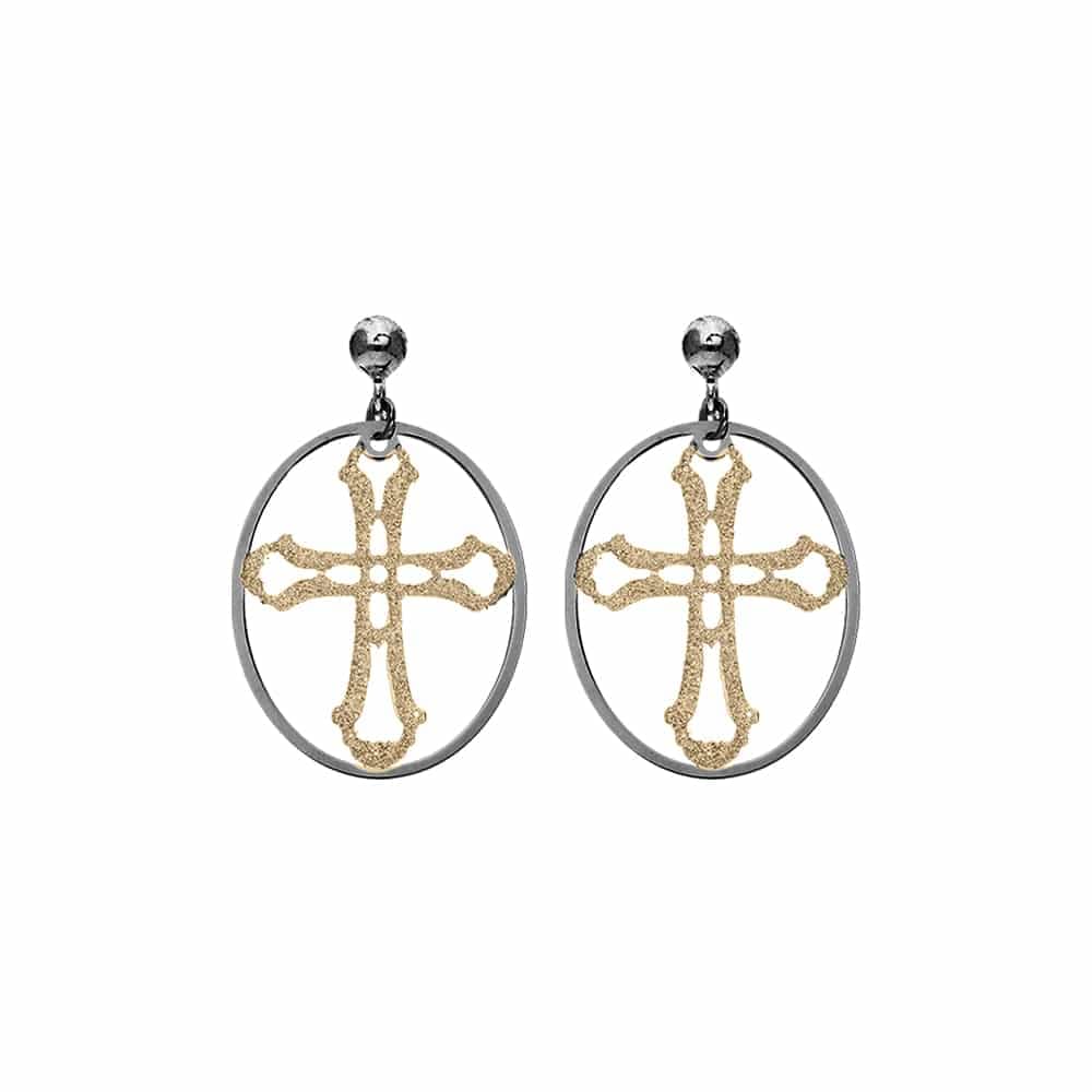 Boucles d'oreilles argent noir croix