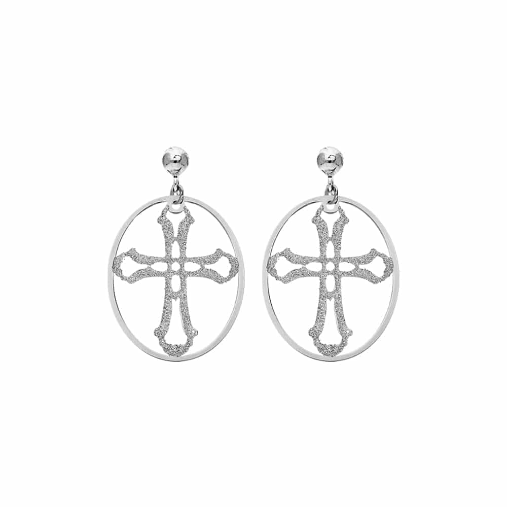 Boucles d'oreilles argent rhodier croix