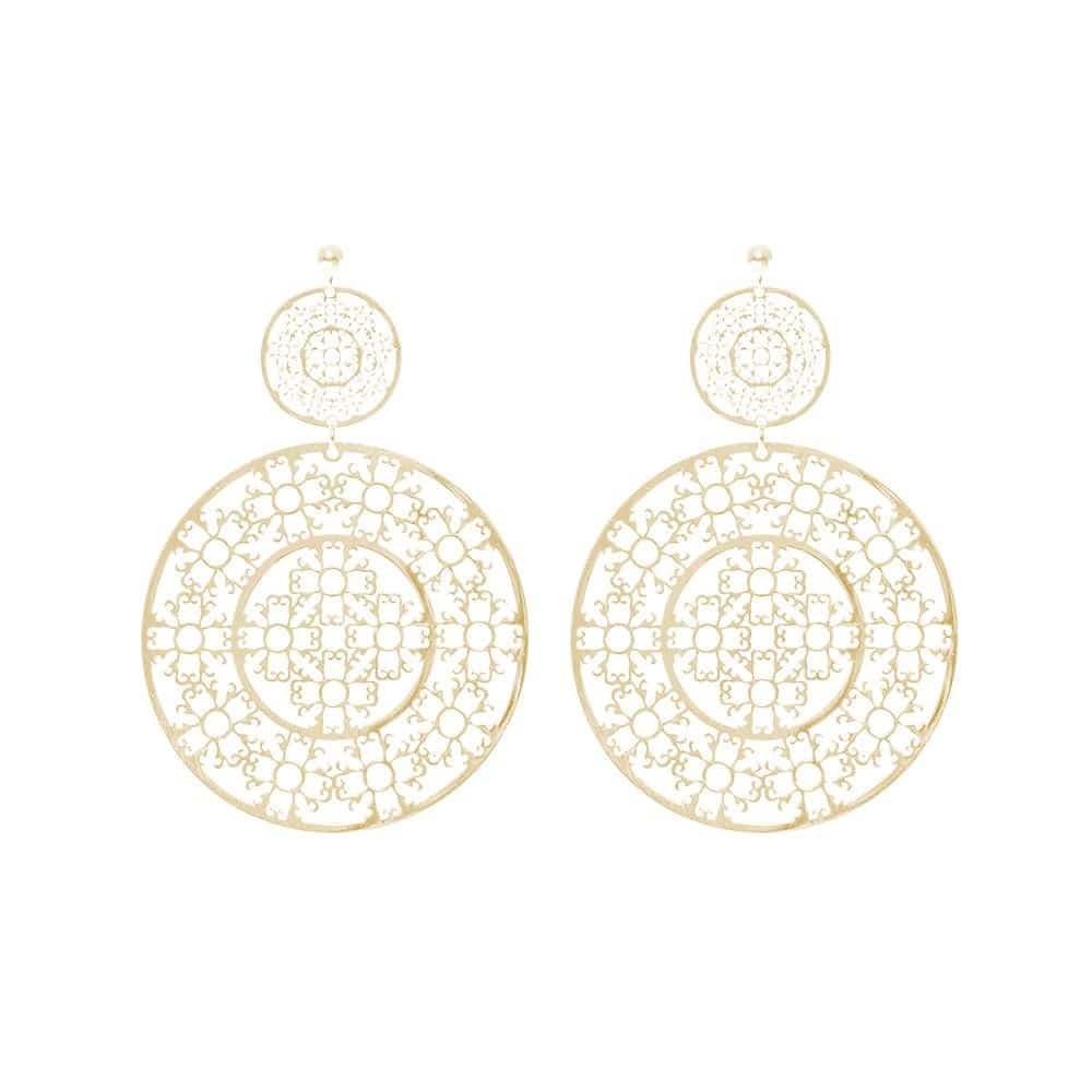 Boucles d'oreilles argent rond motif astéque doré
