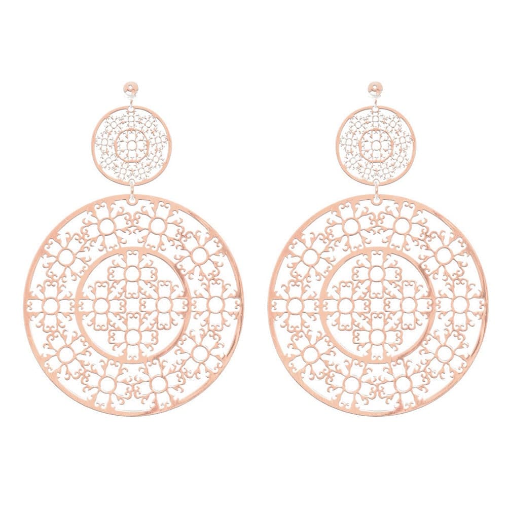 Boucles d'oreilles argent rond motif asteque rose