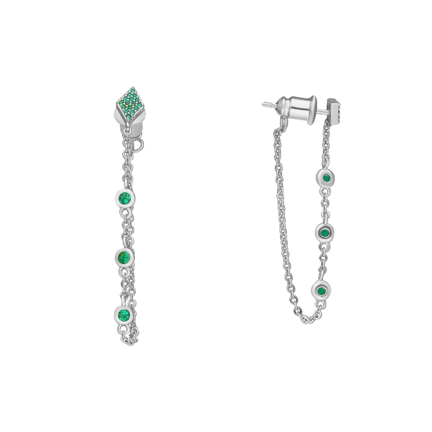 Boucles d'oreilles argentées chaines et pierres
