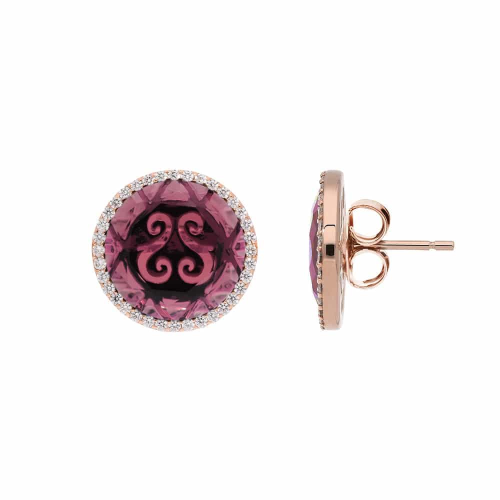 Boucles d'oreilles disque argent rose pierre prune