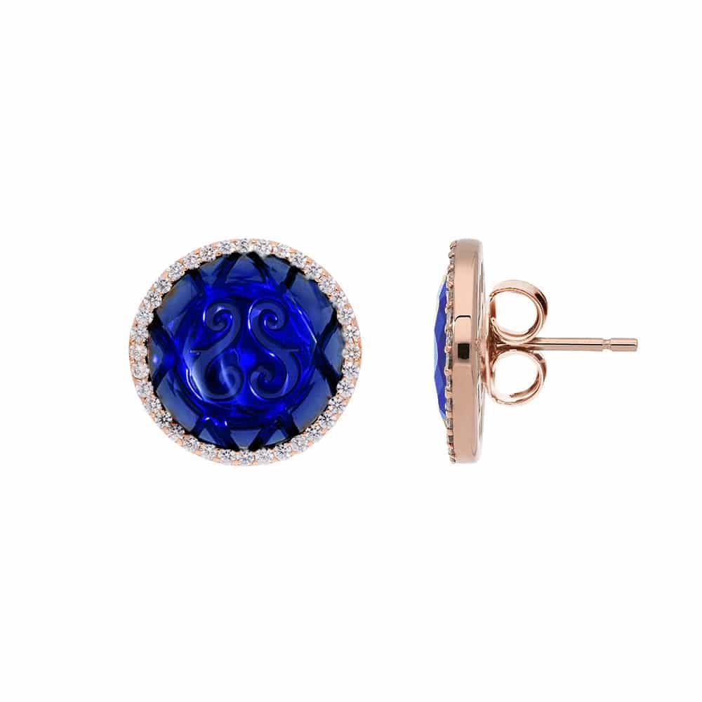 Boucles d'oreilles disque argent rose pierre marine