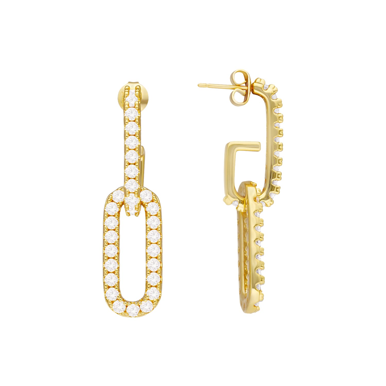 Boucles d'oreilles dorées mailles ovales serties