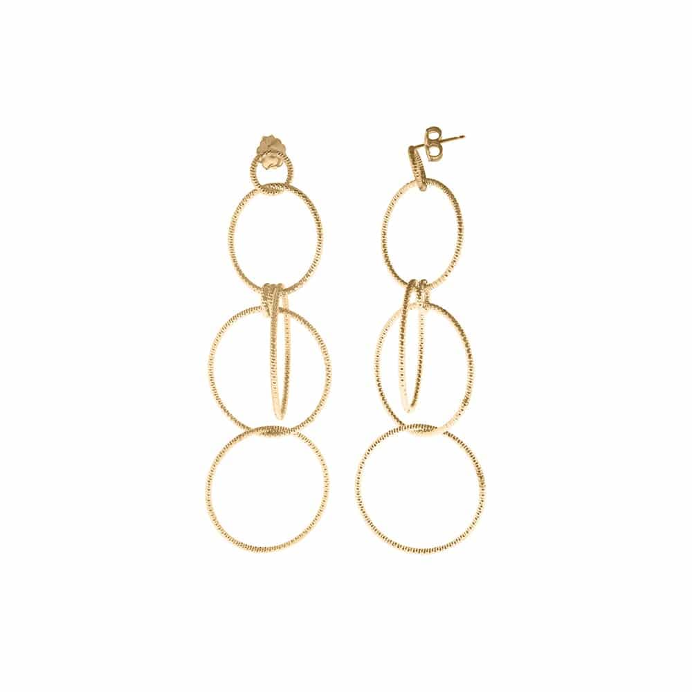 Boucles d'oreilles en argent doré 4 ronds diamanté