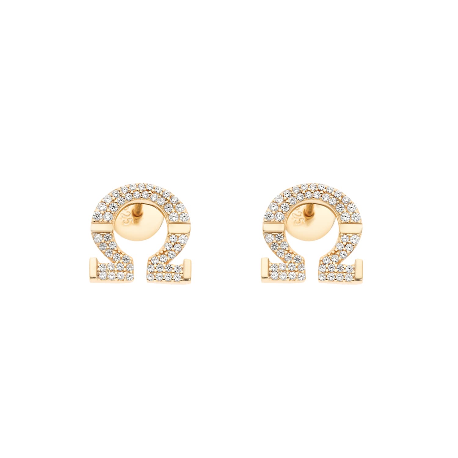 Boucles d'oreilles en argent doré Omega serti de zirconium blanc