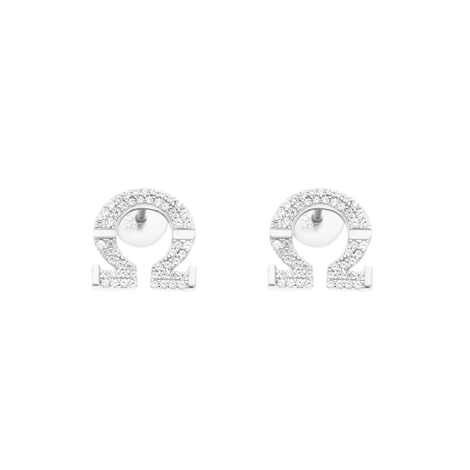 Boucles d'oreilles en argent Oméga serti de zirconium blanc