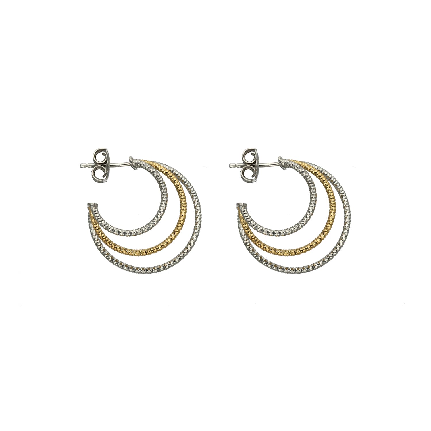 Boucles d'oreilles en argent trois anneaux bicolore diamètre 25mm
