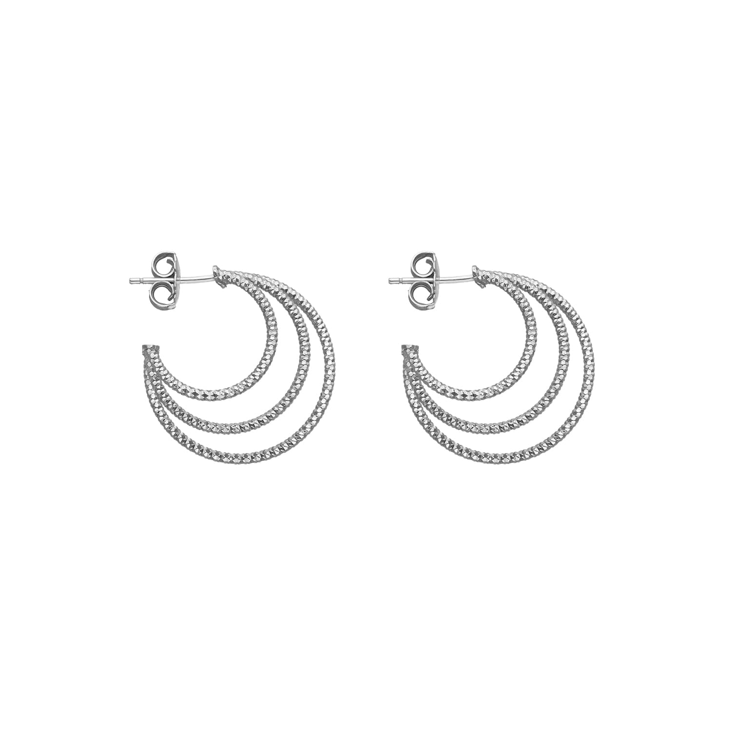 Boucles d'oreilles en argent rhodié trois anneaux diamètre 25mm