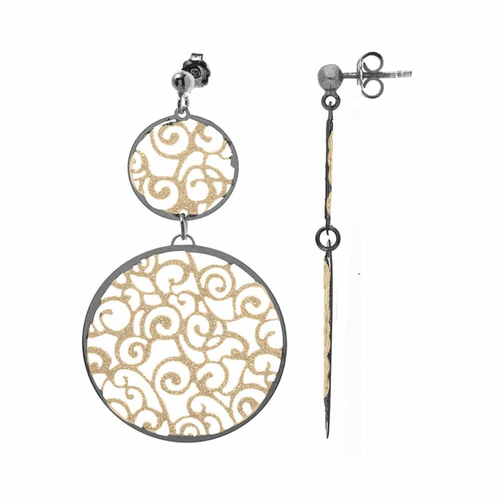 Boucles d'oreilles argent doré noire ethnique scintillant