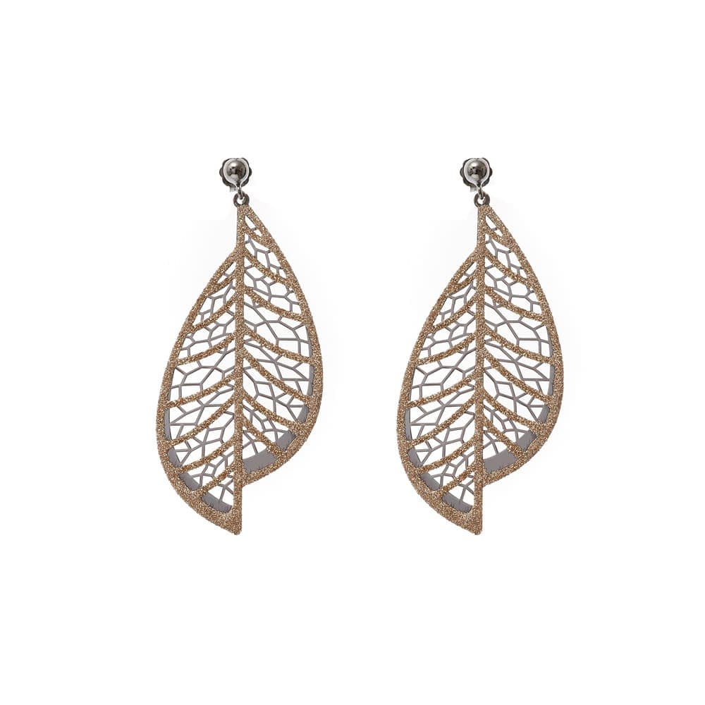 Boucles d'oreilles feuille de laurier noir et doré