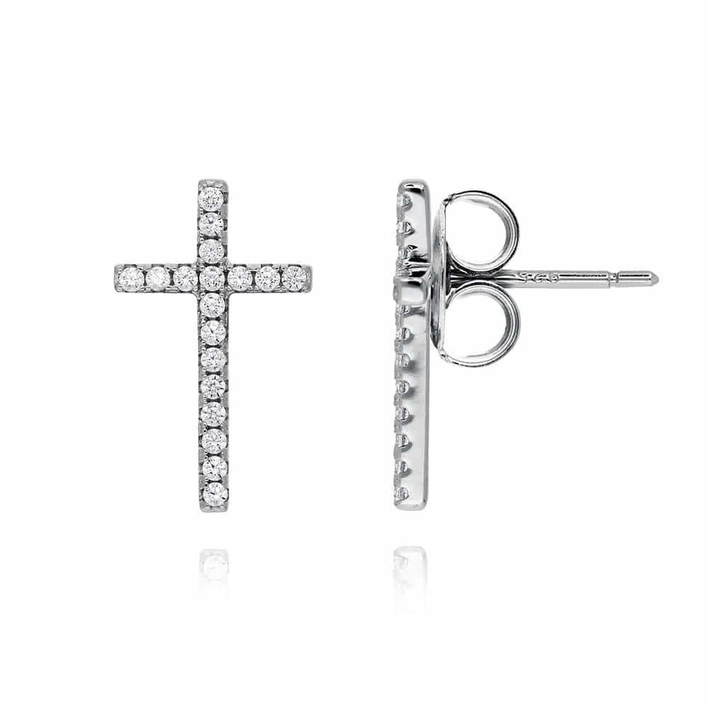 Boucles d'oreilles argent forme croix rhodié