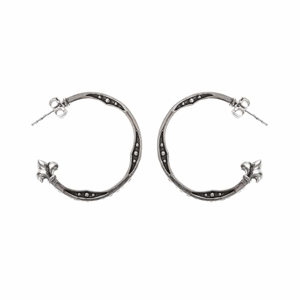 Boucles d'oreilles lys argent forme créoles pierres de zirconiums noire