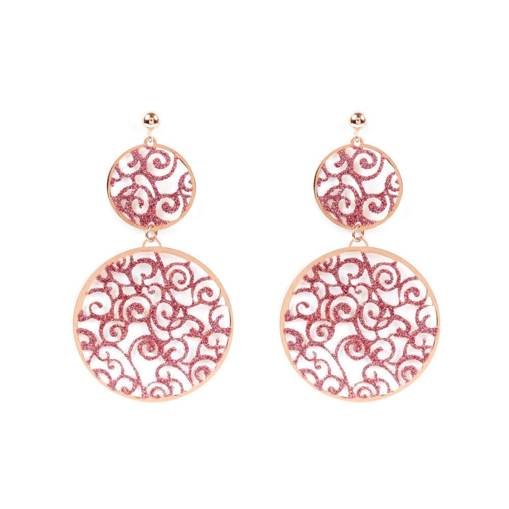 Boucles d'oreilles motif ethnique scintillant rose