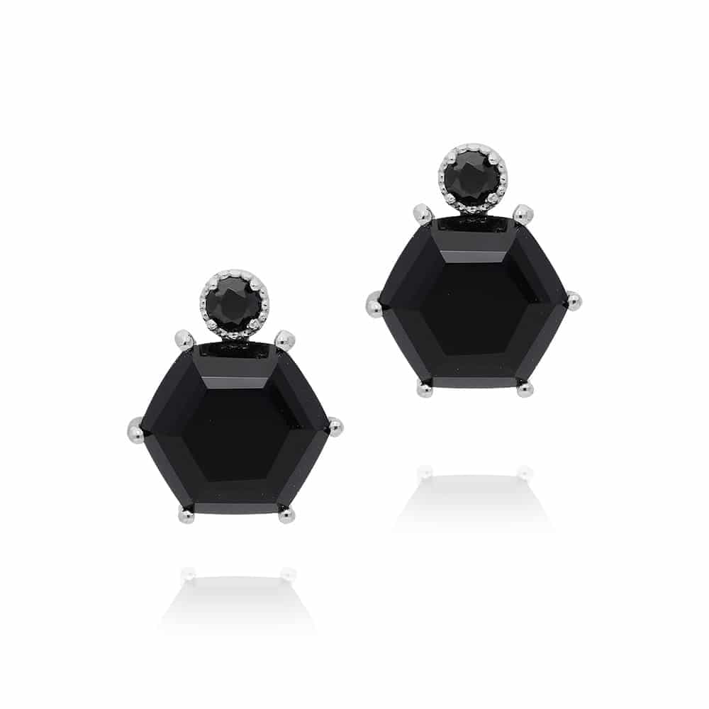 Boucles d'oreilles puces argent  en onyx noir