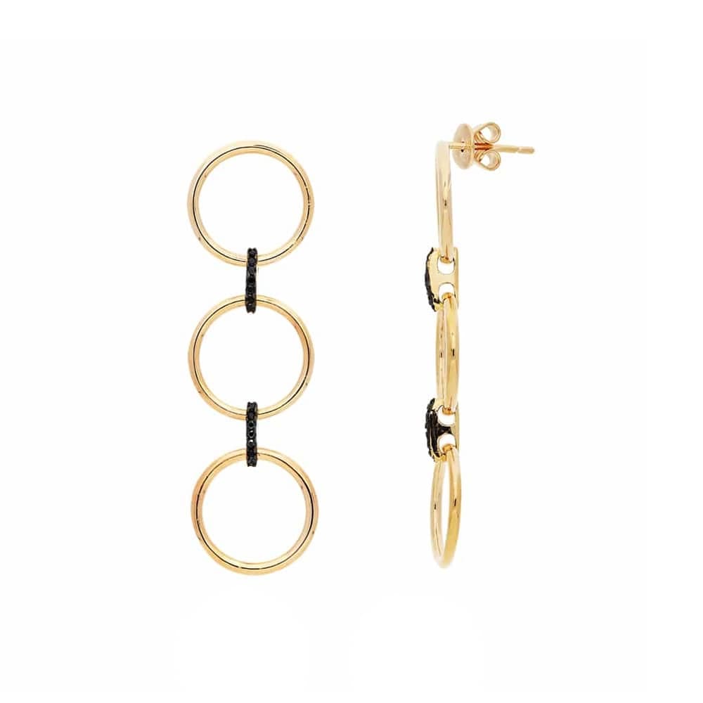 Boucles d'oreilles trois anneaux argent doré élise pierre noire
